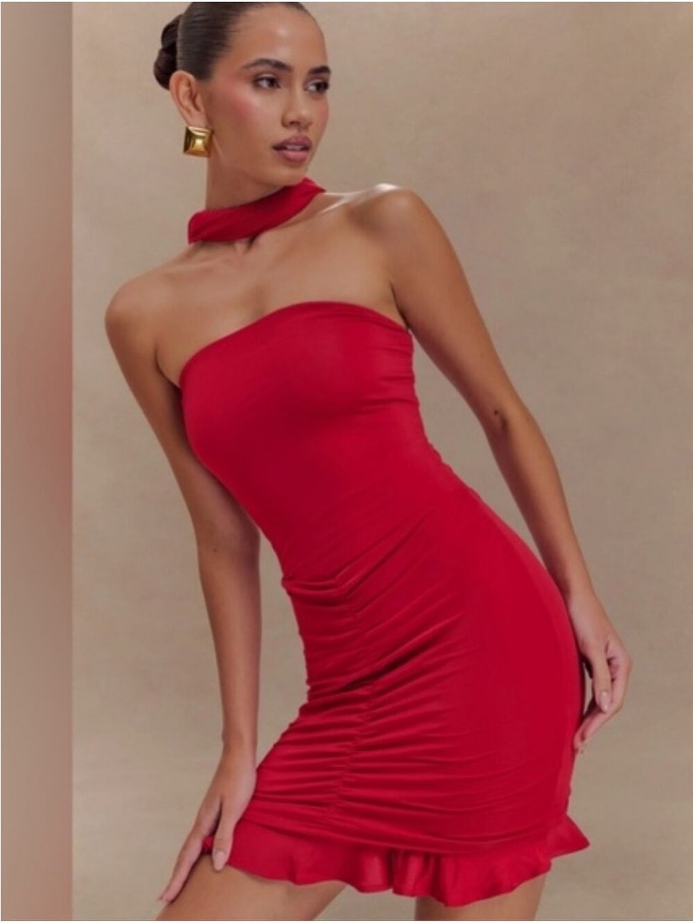 Meshki caspian slinky and mesh mini red dress